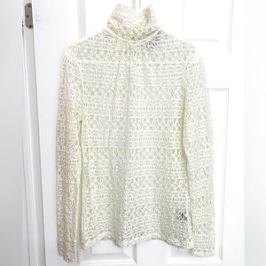 Contemporaine Cream Sheer Lace High-Neck Lace Blouse